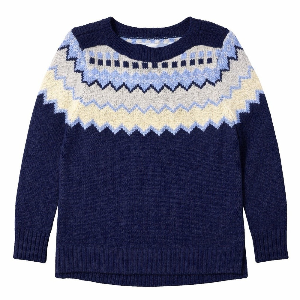 LL Bean Signature 100% Merino Wool Nordic Fair Isle Sweater Navy Blue Medium